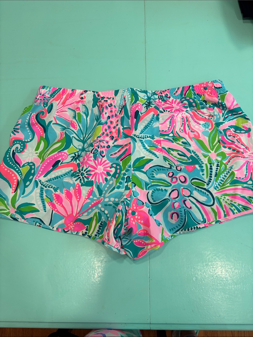 Lilly Pulitzer Tropical Floral Athletic Shorts in Pink & Teal - Picture 5 of 5
